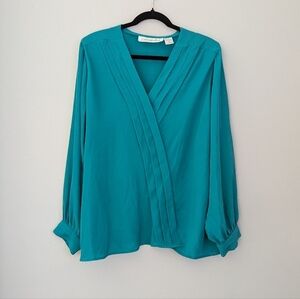 Vintage Satin Pleated-Front‎ Blouse with Shoulder Pads